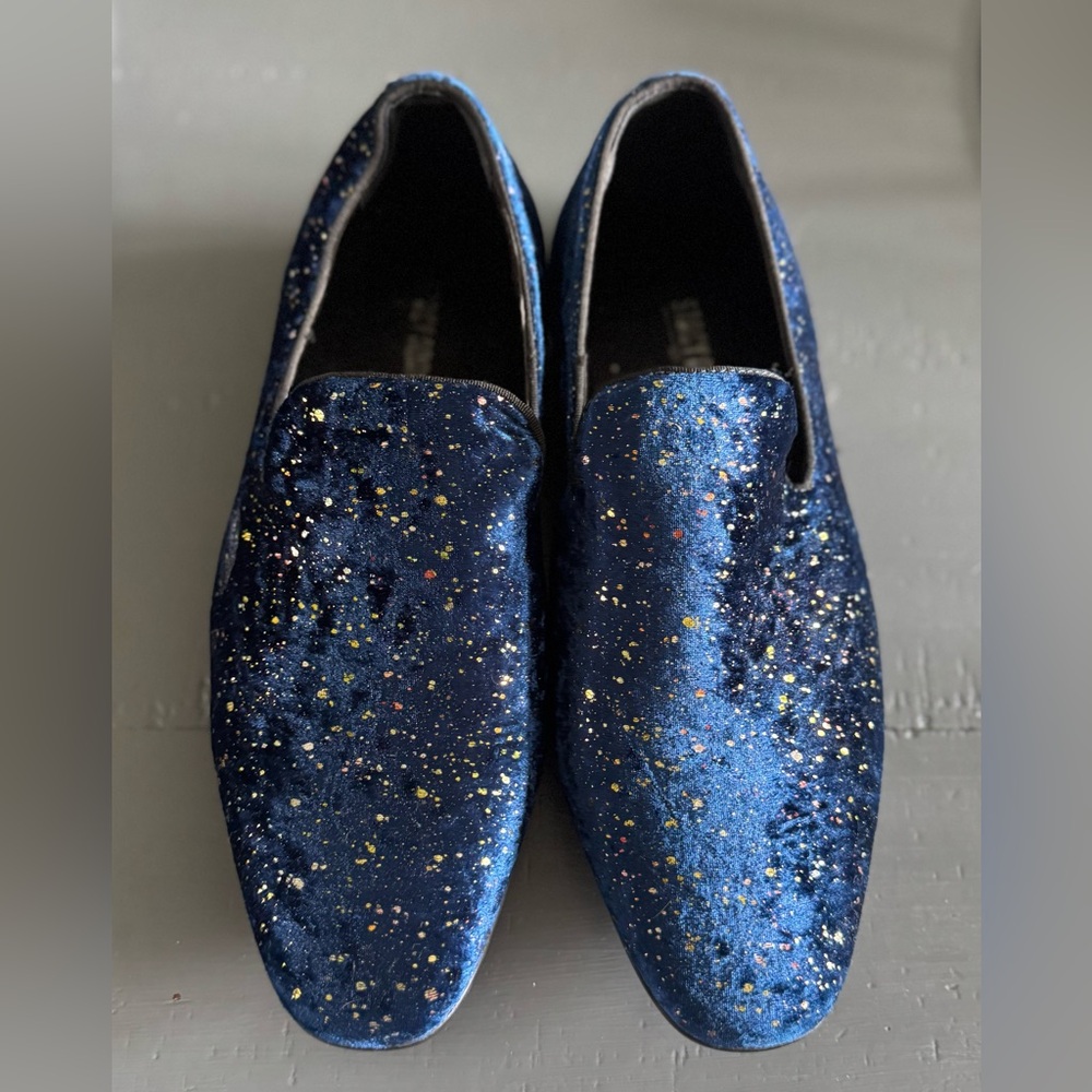Stacy Adams Slip On Dress Shoes Men 9.5M Blue Glitter Stellar Plain Toe